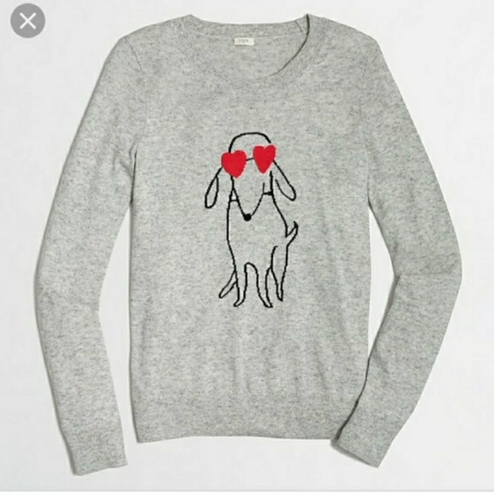 J. Crew Intarsia Wool Blend Dog Heart Eyes Sweater -  Size Medium Super Cute